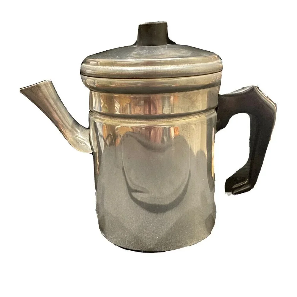 VINTAGE Aluminum Stovetop Tea Coffee Pot Made In Italy Camping Mid Century MCM